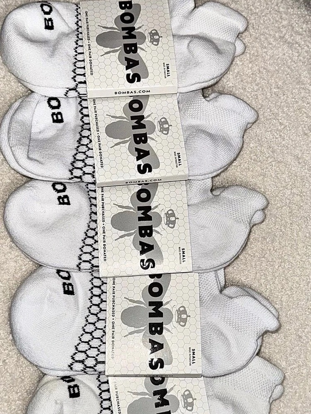 Bombas Women’s Small White Ankle Socks 5 Pair Bundle New